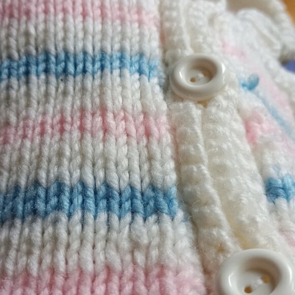 Vintage Youth Handmade Bubble Gum Striped Crocheted Cardigan Sweater SIZE: S - Picture 6 of 6